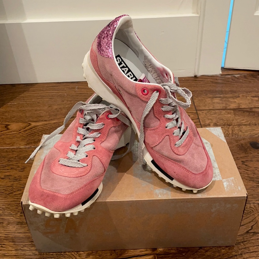 Golden Goose starland pink suede glitter